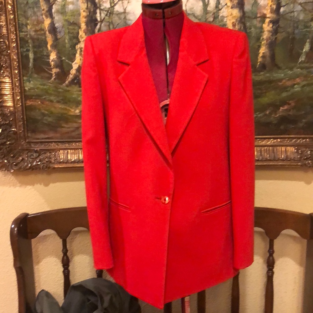 Red Women's Blazer Jacket - Classic Single-Button Suit Jacket